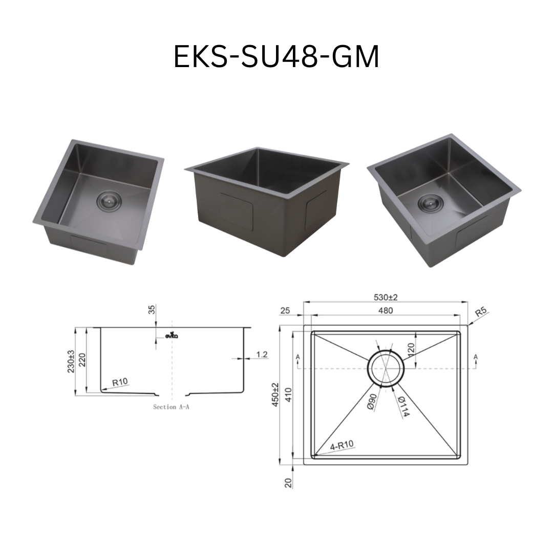 EVITA EKS-SU48-SS/EKS-SU48-GM SUS316 单碗船用级厨房水槽