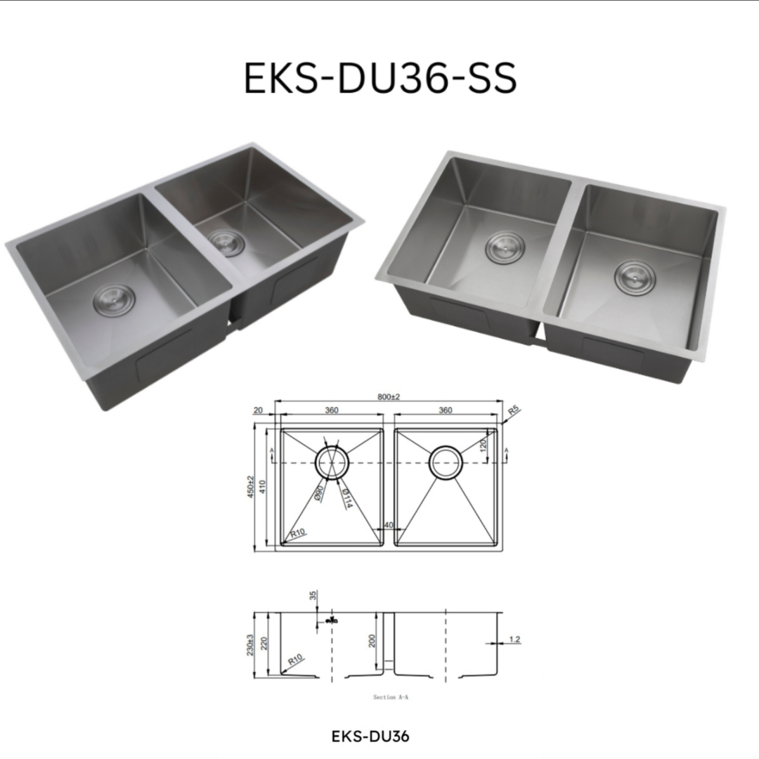 EVITA EKS-DU36-SS/EKS-DU36-GM SUS316 双碗船用级厨房水槽