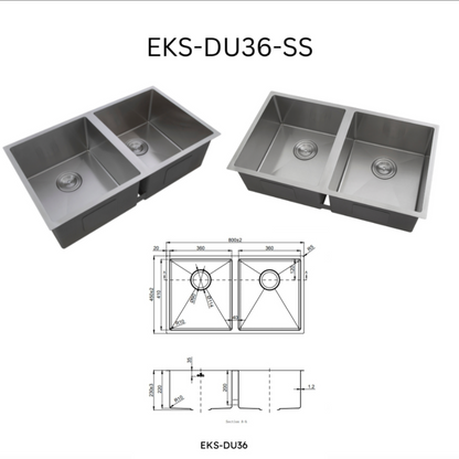 EVITA EKS-DU36-SS/EKS-DU36-GM SUS316 双碗船用级厨房水槽