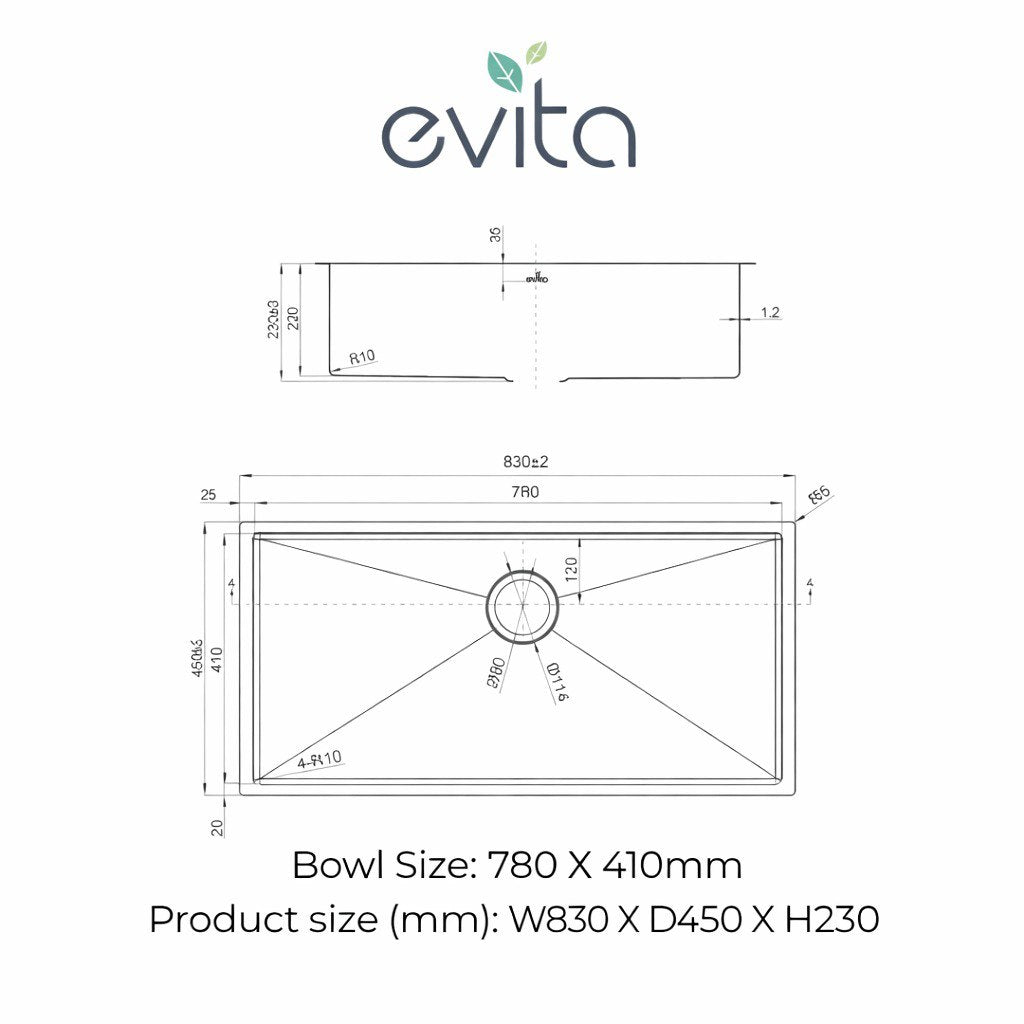 EVITA EKS-ST78HC | 780mm SUS316 Honeycomb Top Mount Single Bowl Kitchen Sink
