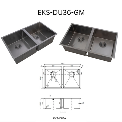 EVITA EKS-DU36-SS/EKS-DU36-GM SUS316 双碗船用级厨房水槽