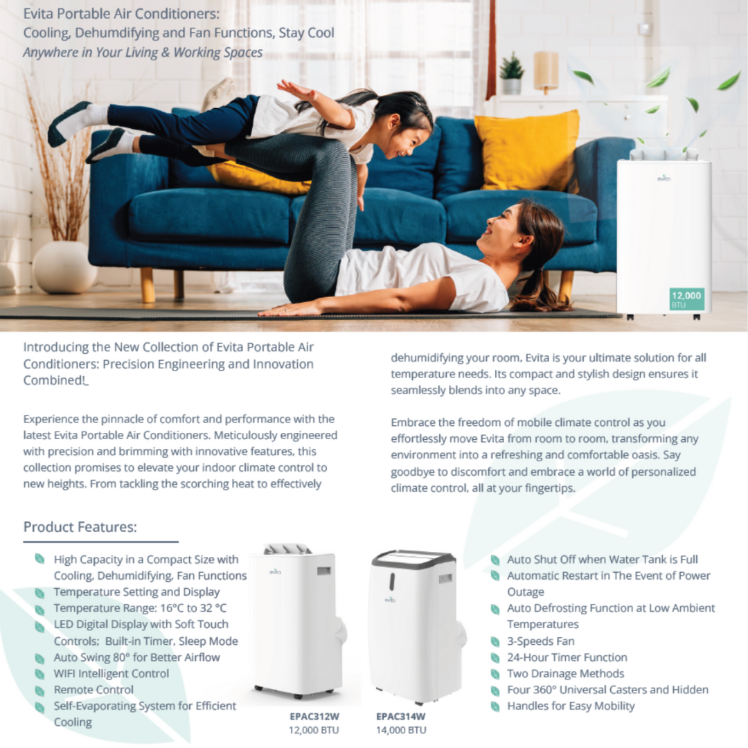 EVITA EPAC 312W 12K BTU SMART PORTABLE AIR CONDITIONER WITH WIFI AND SMART HOME APP CONTROL