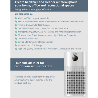 EVITA A6 Aerem White Air Purifier - WIFI Enabled / Smart App Control