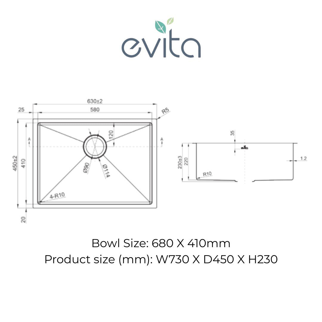 EVITA EKS-SU68HC | 680mm SUS316 Honeycomb Undermount Single Bowl Kitchen Sink