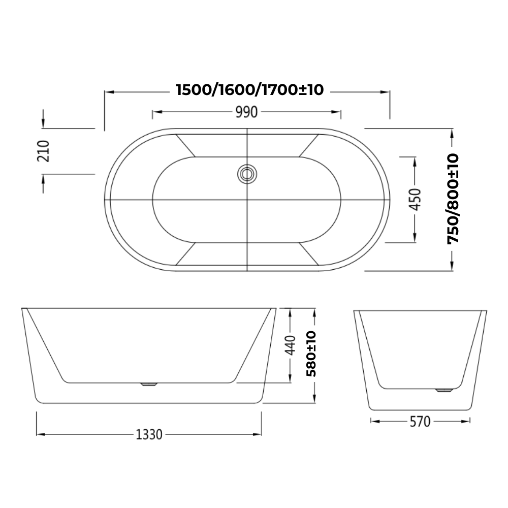 [Pre-Order] EVITA EBT-1037 150cm / 160cm / 170cm White Oval Freestanding Bathtub with Drainer