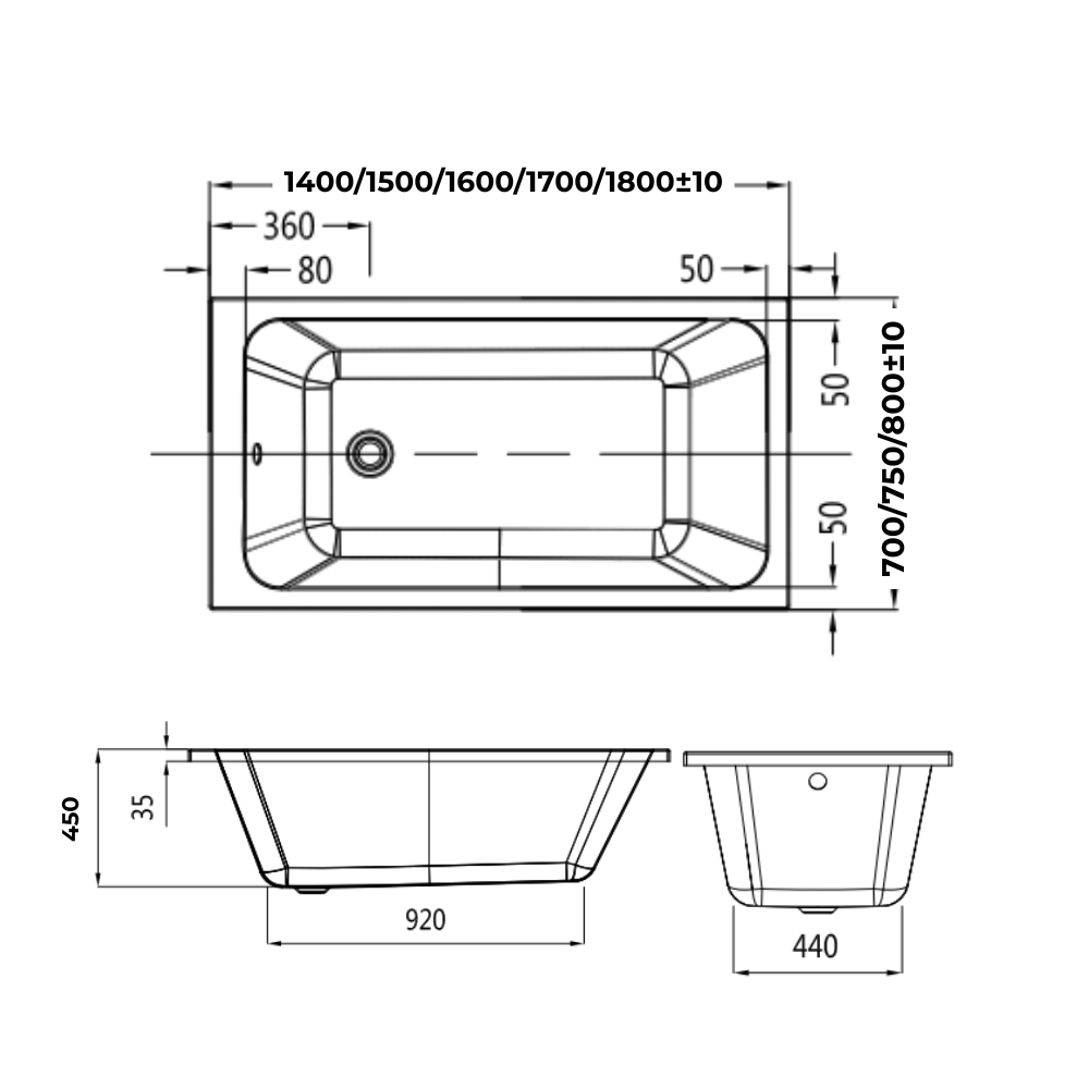 [Pre-Order] EVITA EBT-1002 140 / 150 / 160 / 170 / 180 cm White Rectangular Built-In Bathtub with Drainer
