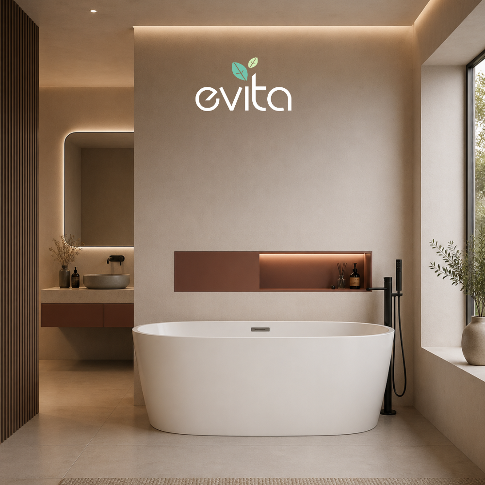 [Pre-Order] EVITA EBT-1037 150cm / 160cm / 170cm White Oval Freestanding Bathtub with Drainer