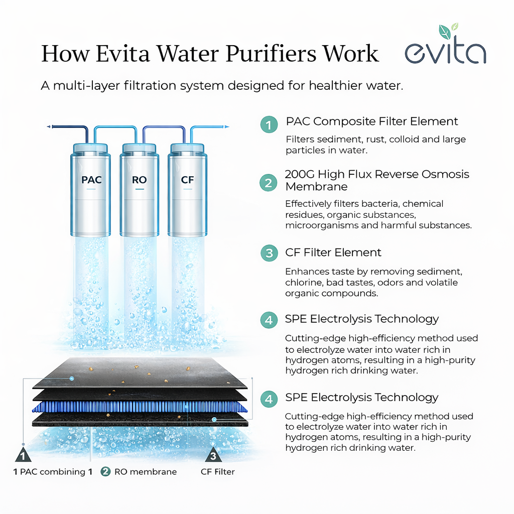 EVITA W19/W25 PuraStream/PuraGold Hydrogen-Enriched Table Top Water Purifier | 6-Stage Temperature Control, UVC Sterilisation, Easy to Clean