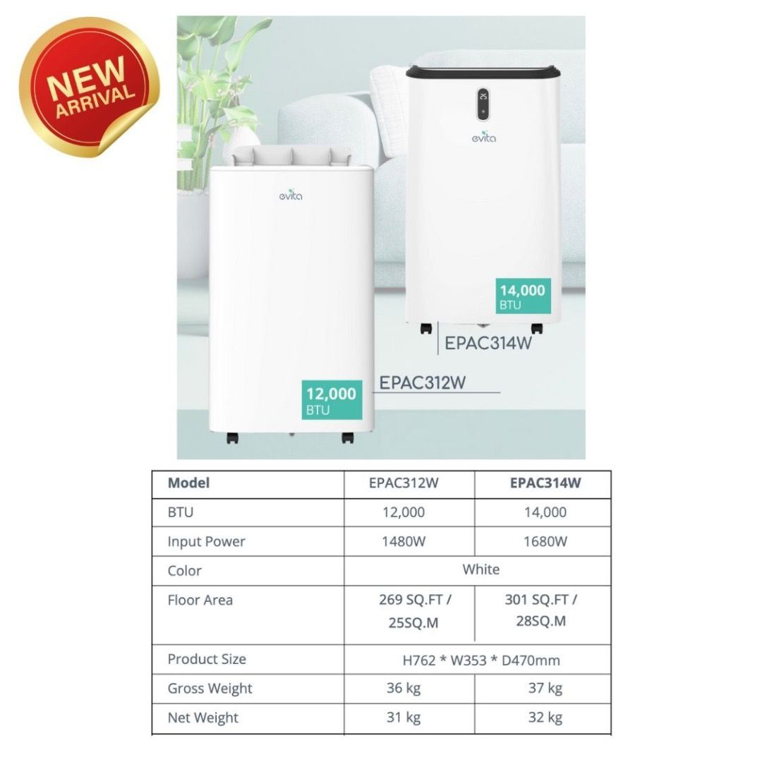 EVITA EPAC 312W 12K BTU SMART PORTABLE AIR CONDITIONER WITH WIFI AND SMART HOME APP CONTROL