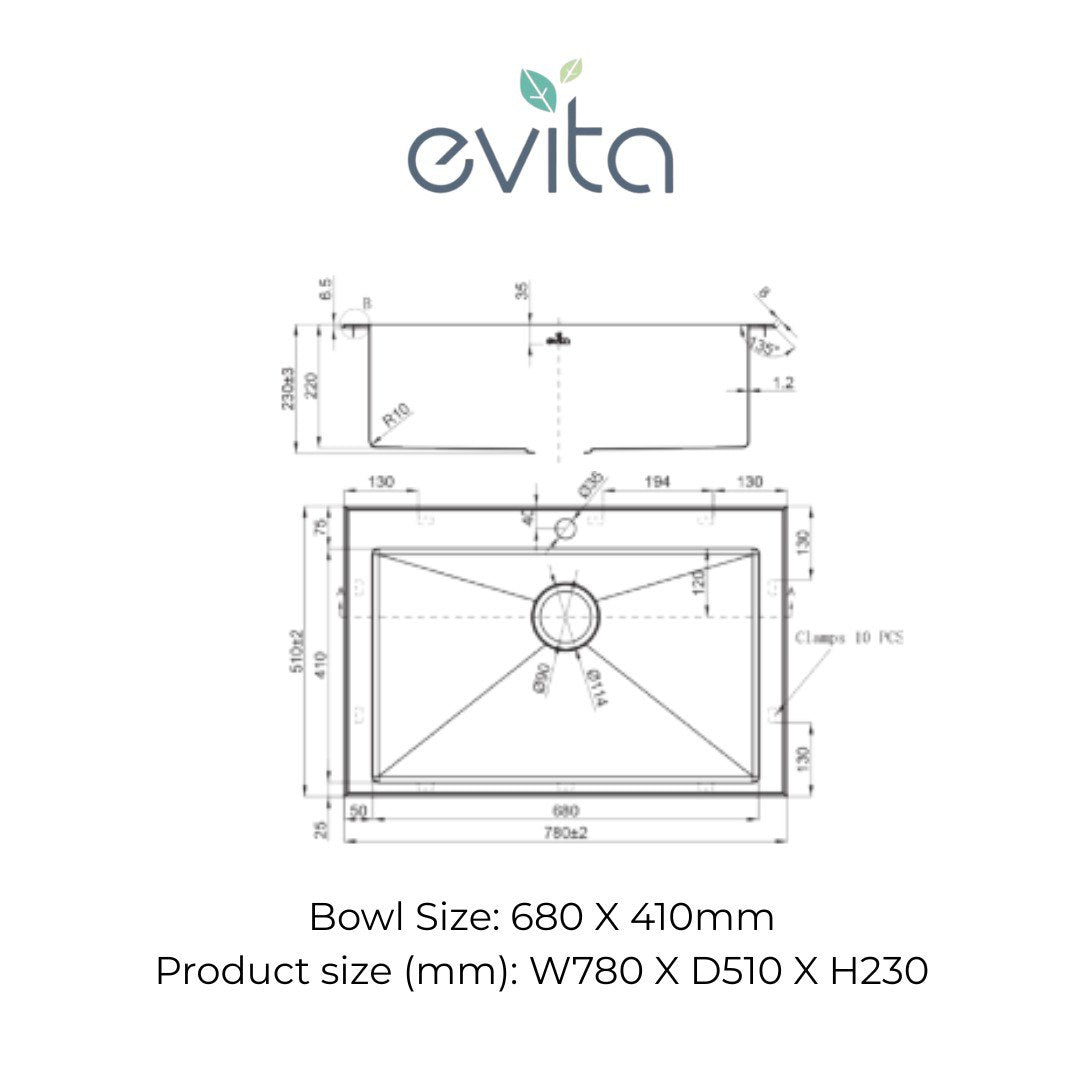 EVITA EKS-ST68HC | 680mm SUS316 Honeycomb Top Mount Single Bowl Kitchen Sink