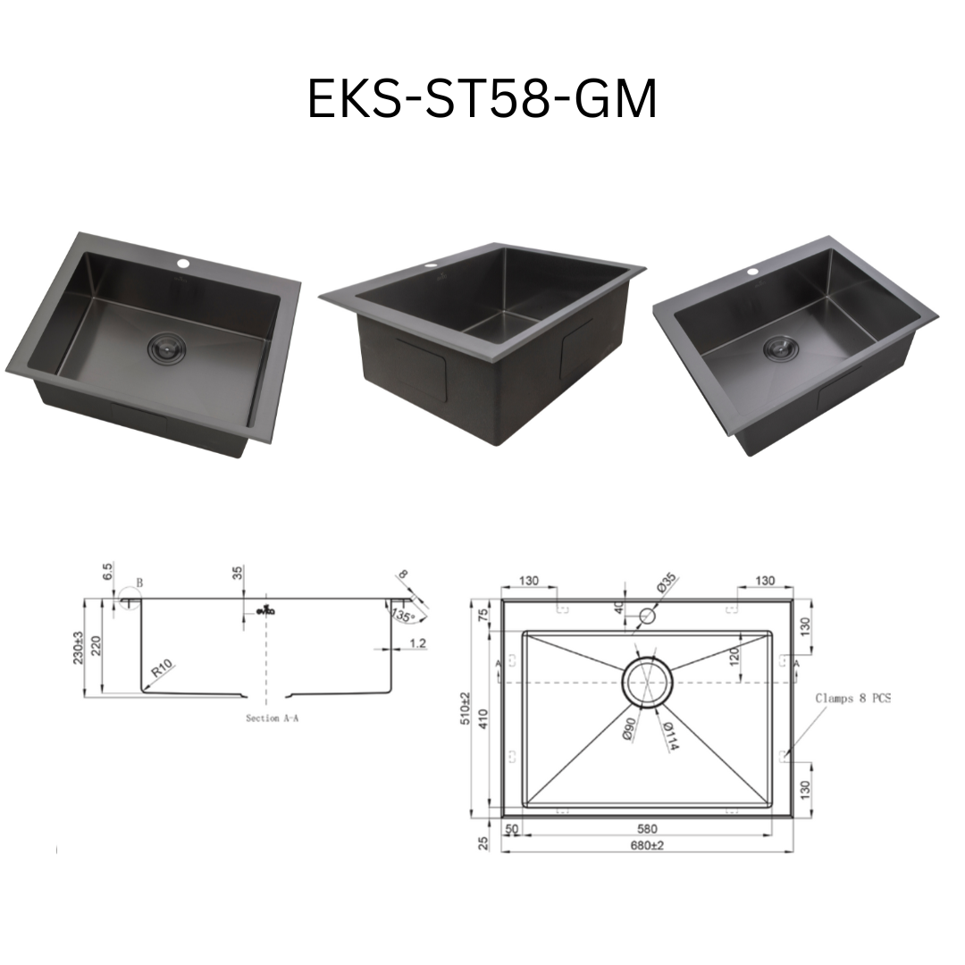 EVITA EKS-ST58-SS/EKS-ST58-GM SUS316 单碗船用级厨房水槽