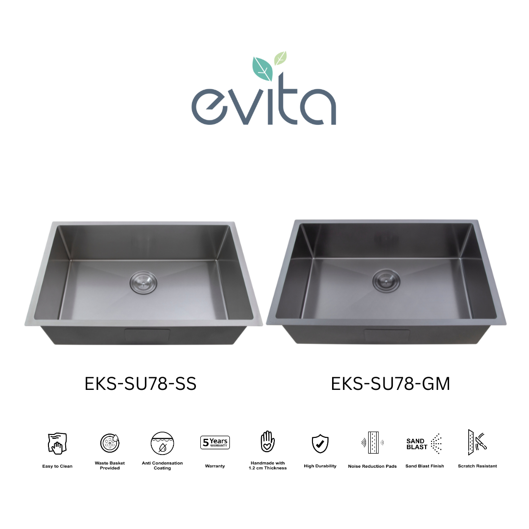 EVITA EKS-SU78-SS/EKS-SU78-GM SUS316 SINGLE BOWL MARINE GRADE KITCHEN SINK