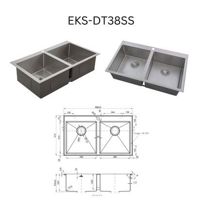 EVITA EKS-DT38-SS/EKS-DT38-GM SUS316 双碗船用级厨房水槽