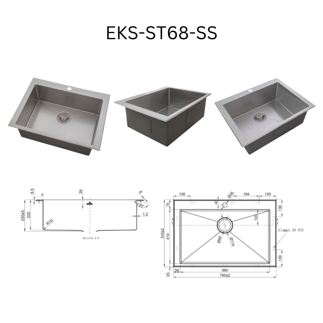 EVITA EKS-ST68-SS/EKS-ST68-GM SUS316 单碗船用级厨房水槽