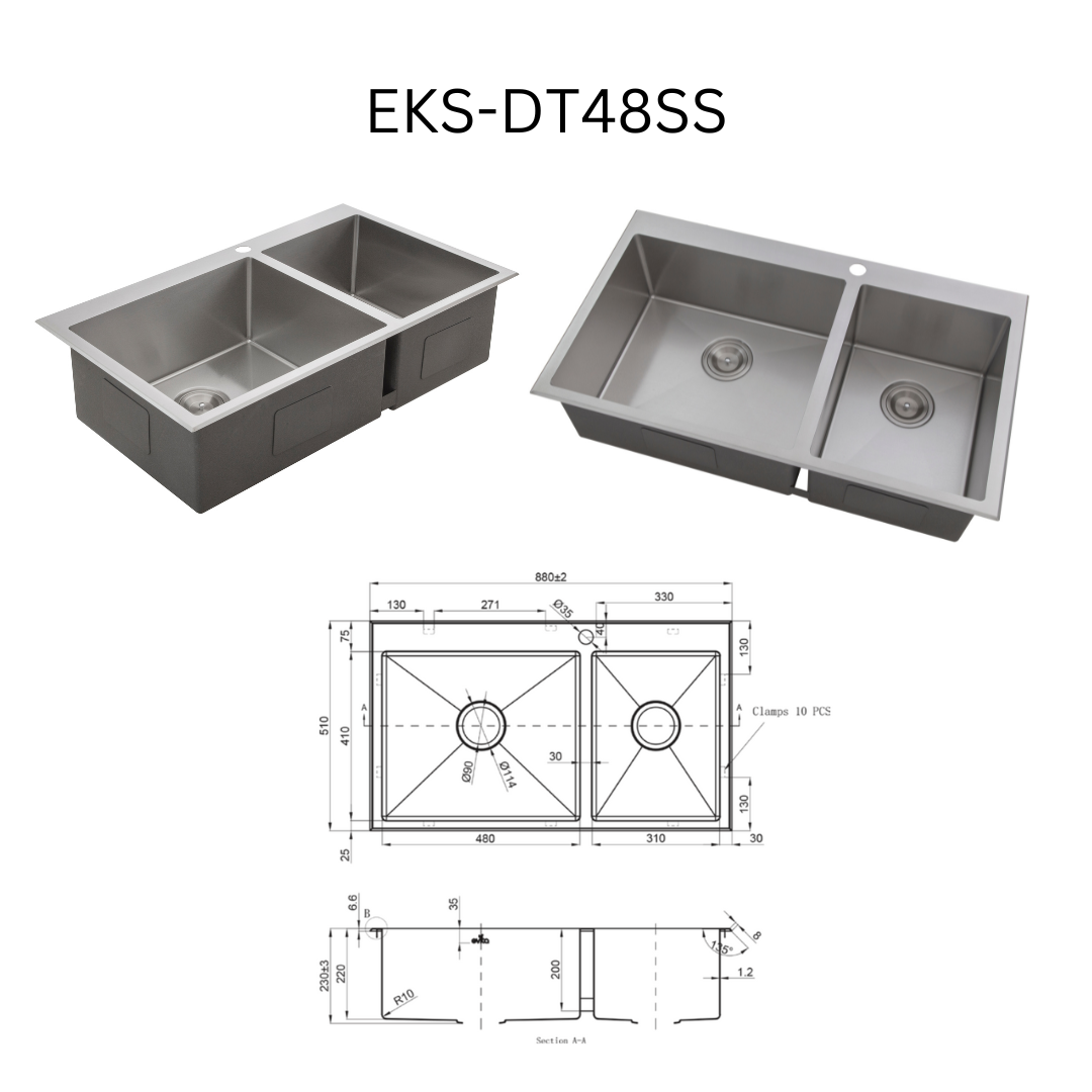 EVITA EKS-DT48-SS/EKS-DT48-GM SUS316 双碗船用级厨房水槽