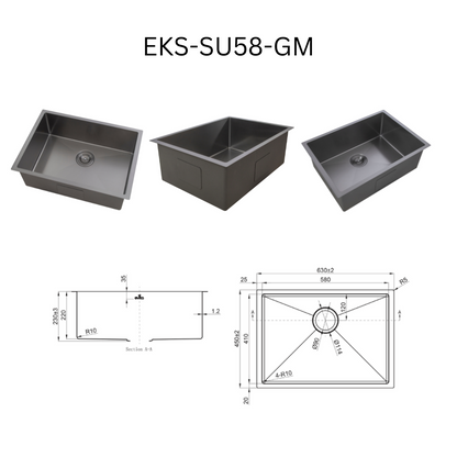 EVITA EKS-SU58-SS/EKS-SU58-GM SUS316 SINGLE BOWL MARINE GRADE KITCHEN SINK