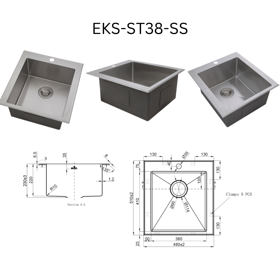 EVITA EKS-ST38-SS/EKS-ST38-GM SUS316 单碗船用级厨房水槽
