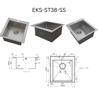 EVITA EKS-ST38-SS/EKS-ST38-GM SUS316 单碗船用级厨房水槽