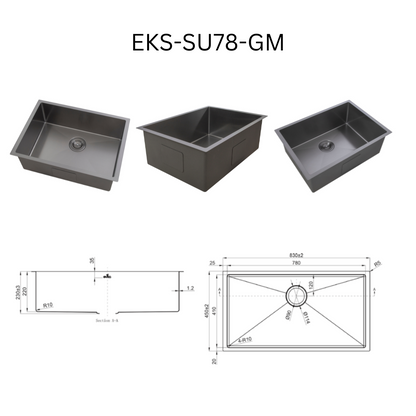 EVITA EKS-SU78-SS/EKS-SU78-GM SUS316 SINGLE BOWL MARINE GRADE KITCHEN SINK