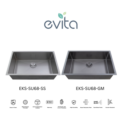 EVITA EKS-SU68-SS/EKS-SU68-GM SUS316 SINGLE BOWL MARINE GRADE KITCHEN SINK