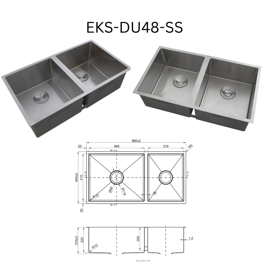 EVITA EKS-DU48-SS/EKS-DU48-GM SUS316 双碗船用级厨房水槽