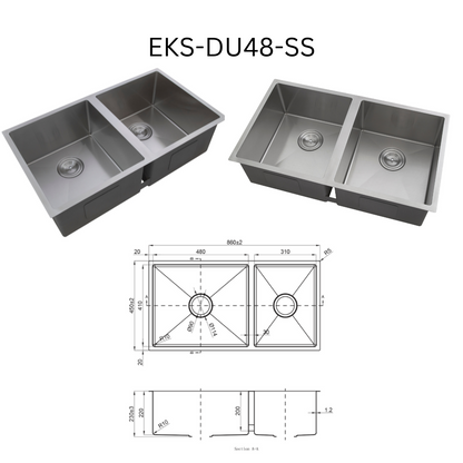 EVITA EKS-DU48-SS/EKS-DU48-GM SUS316 双碗船用级厨房水槽