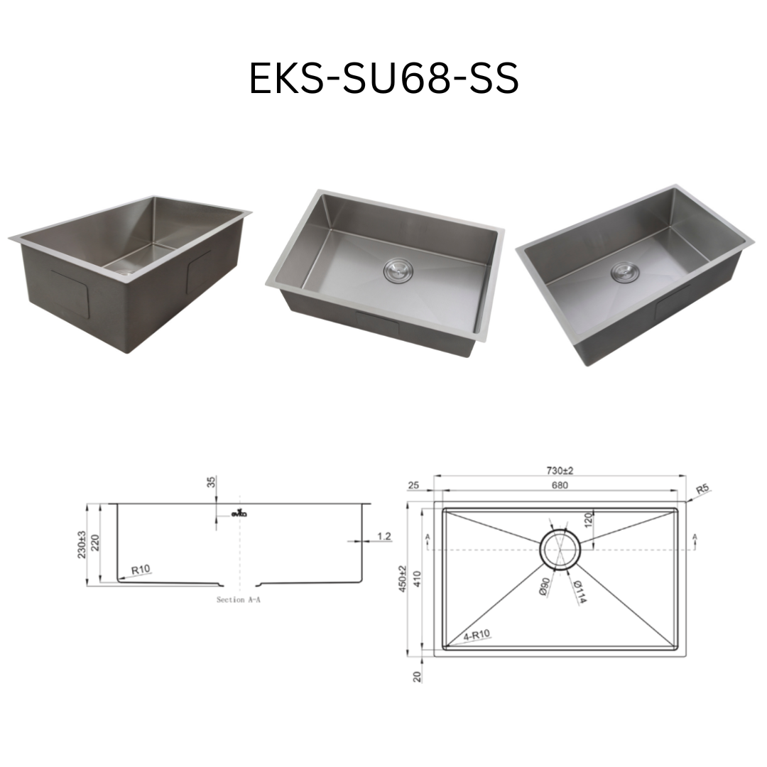 EVITA EKS-SU68-SS/EKS-SU68-GM SUS316 SINGLE BOWL MARINE GRADE KITCHEN SINK