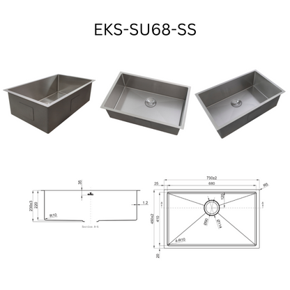 EVITA EKS-SU68-SS/EKS-SU68-GM SUS316 SINGLE BOWL MARINE GRADE KITCHEN SINK