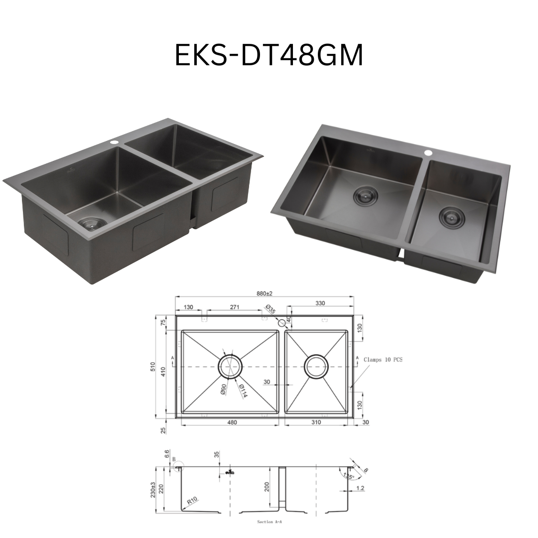 EVITA EKS-DT48-SS/EKS-DT48-GM SUS316 双碗船用级厨房水槽