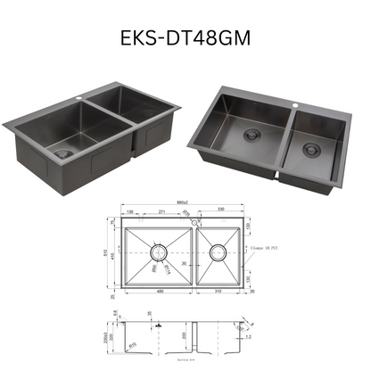 EVITA EKS-DT48-SS/EKS-DT48-GM SUS316 双碗船用级厨房水槽