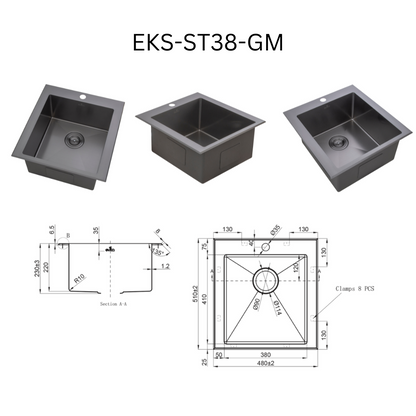 EVITA EKS-ST38-SS/EKS-ST38-GM SUS316 单碗船用级厨房水槽