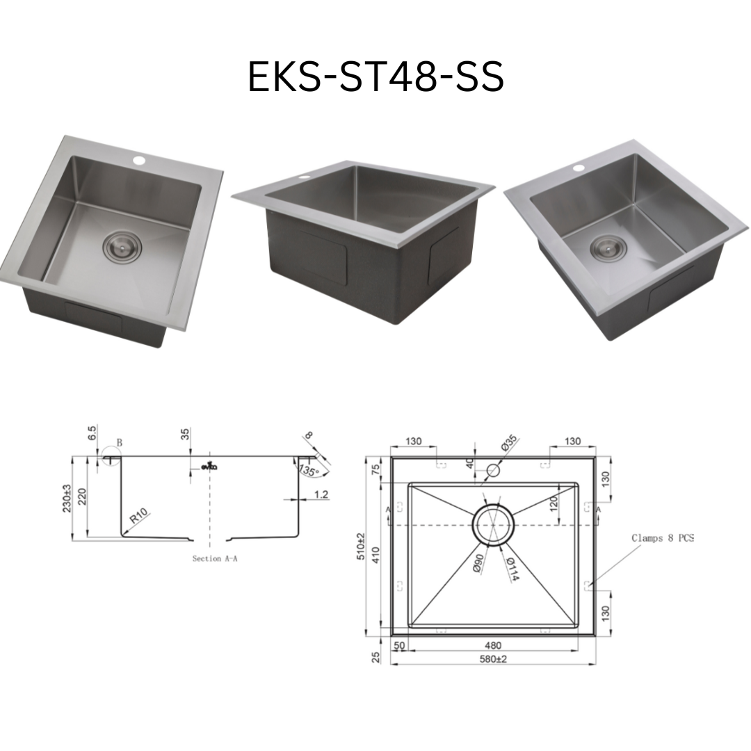 EVITA EKS-ST48-SS/EKS-ST48-GM SUS316 单碗船用级厨房水槽