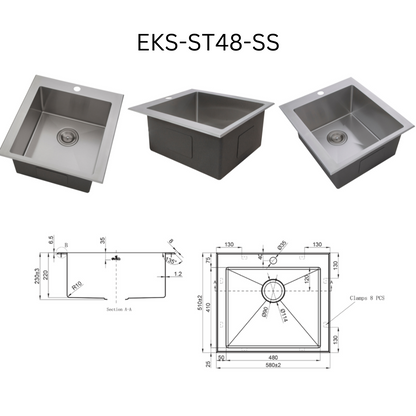 EVITA EKS-ST48-SS/EKS-ST48-GM SUS316 单碗船用级厨房水槽