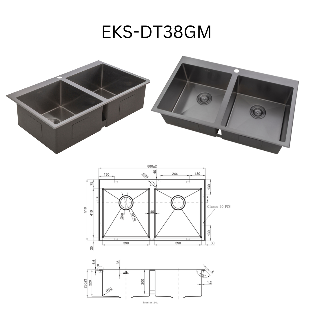 EVITA EKS-DT38-SS/EKS-DT38-GM SUS316 双碗船用级厨房水槽