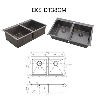 EVITA EKS-DT38-SS/EKS-DT38-GM SUS316 双碗船用级厨房水槽
