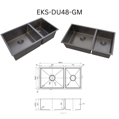 EVITA EKS-DU48-SS/EKS-DU48-GM SUS316 双碗船用级厨房水槽