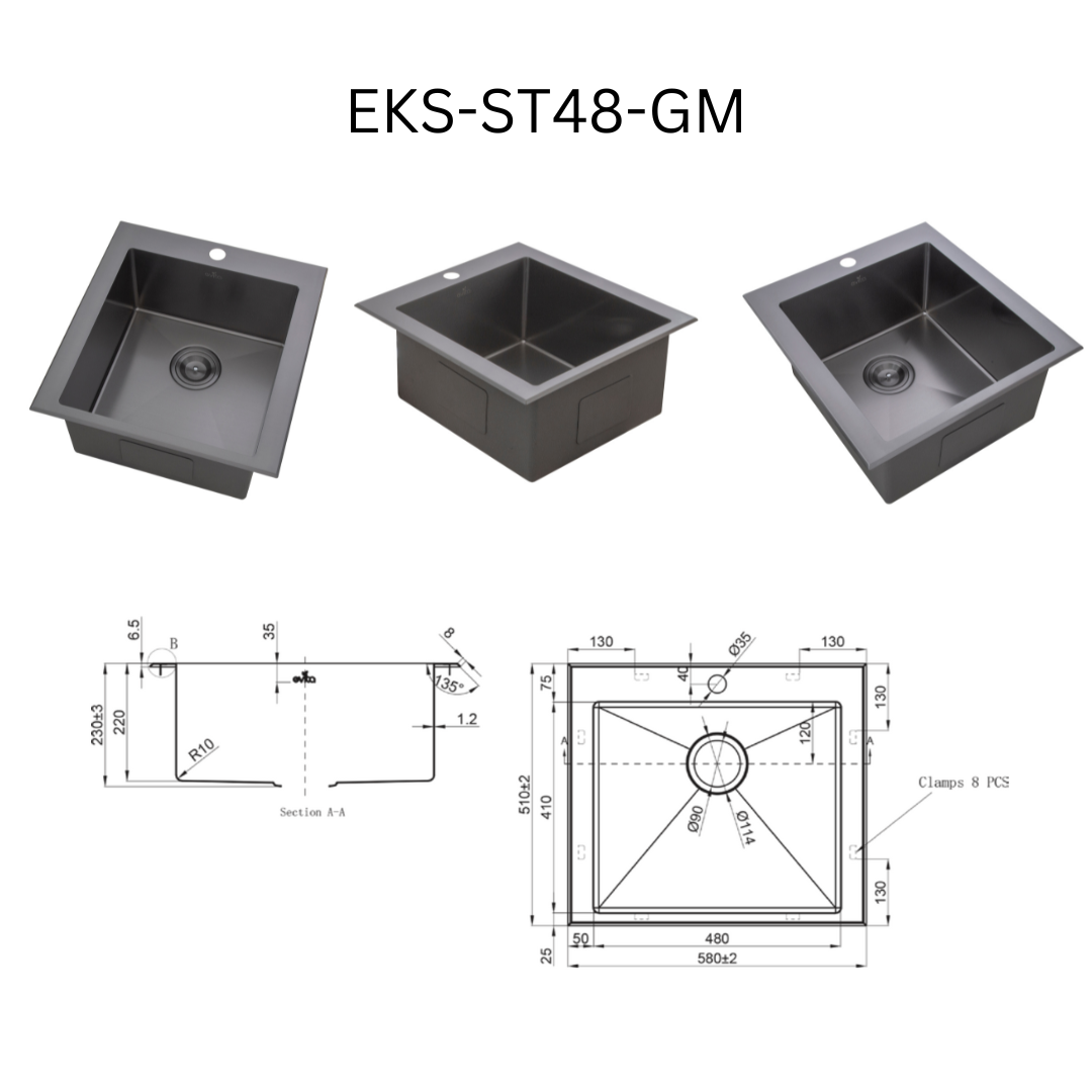 EVITA EKS-ST48-SS/EKS-ST48-GM SUS316 单碗船用级厨房水槽